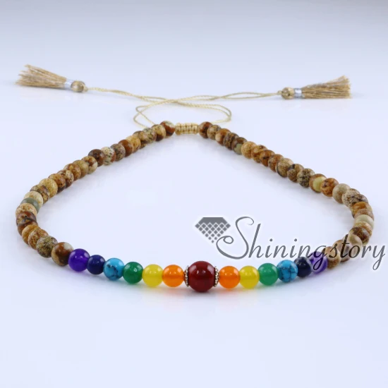 7 chakra necklace with tassel healing jewelry handmade wholesale spiritual yoga jewellery real leather | Украшения и аксессуары