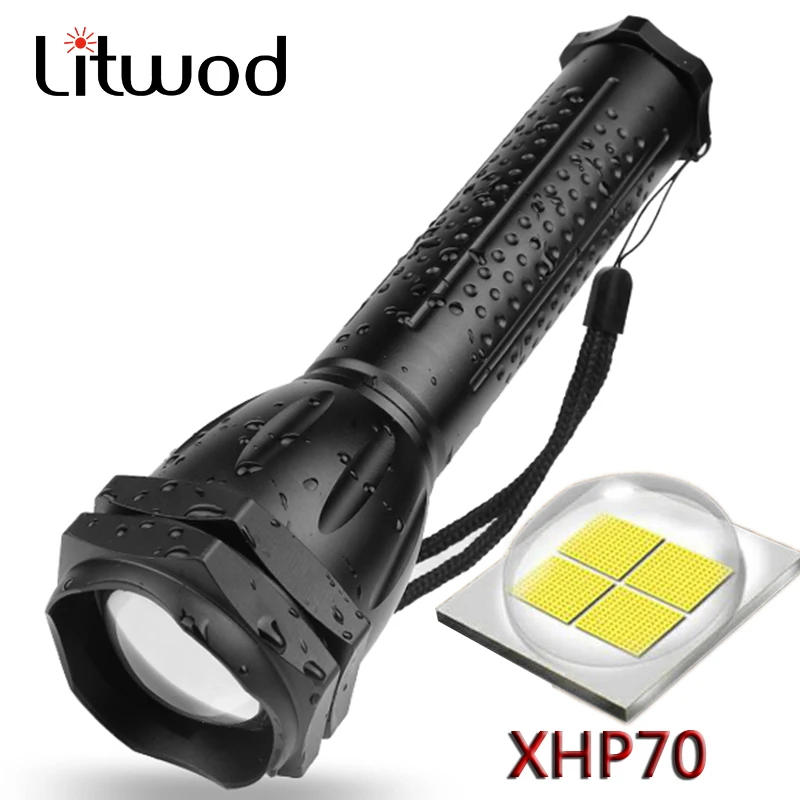 Litwod Z201293 светодиодный светильник CREE XLamp XHP70 30 Вт 30000LM фонарь с зумом водонепроницаемый МОЩНЫЙ СВЕТИЛЬНИК тактический светодиодный фонарь
