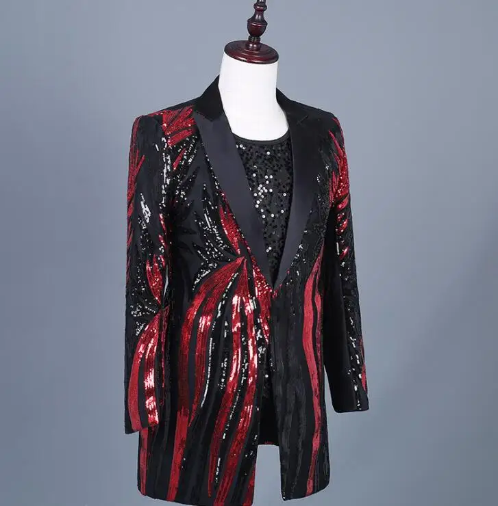 Красный Блейзер с блестками мужские костюмы дизайнерские куртки сценические