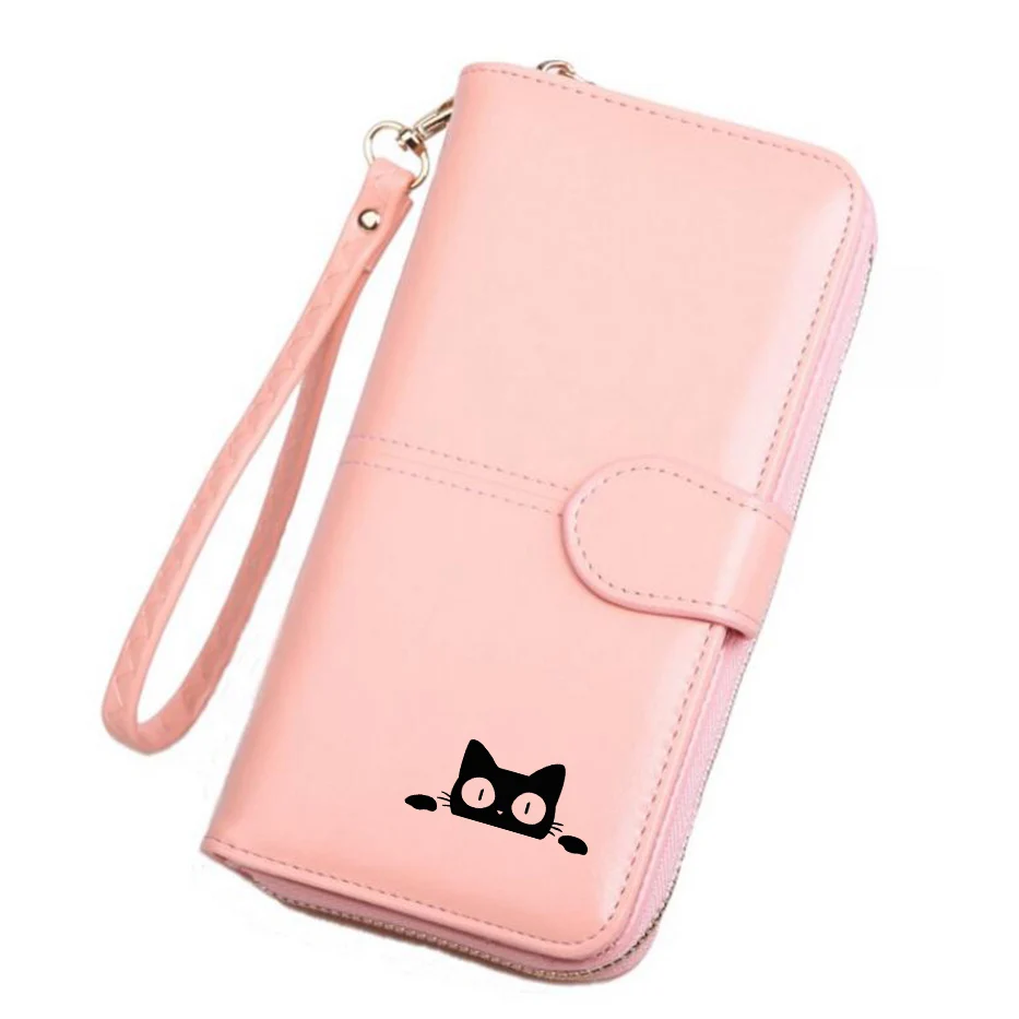 Женский кожаный кошелек с гравировкой Surprise Cat Peeking Длинный отделением для монет и