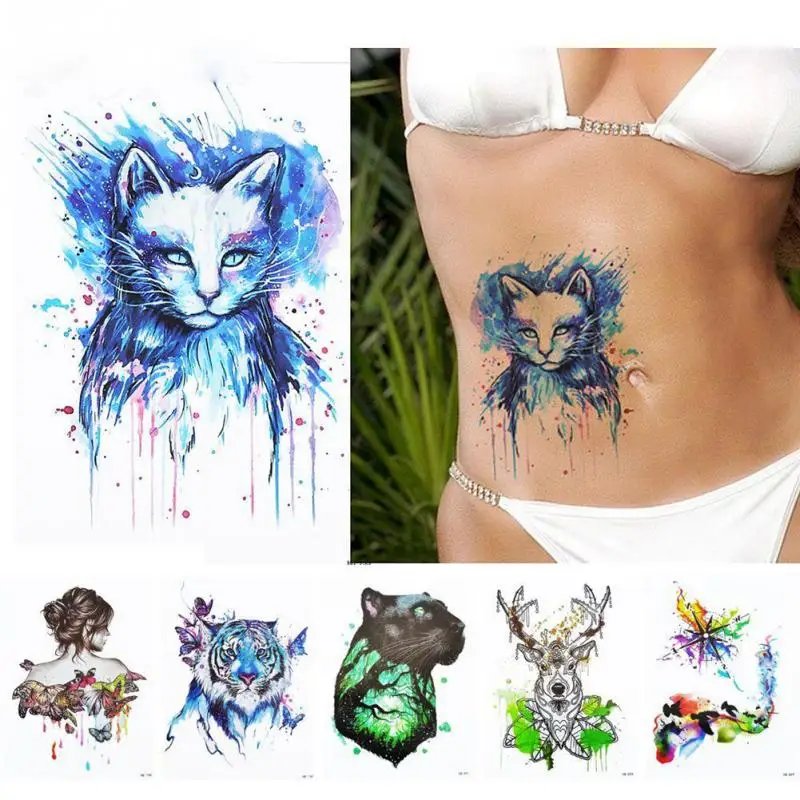 Fashion Long Lasting Art Tattoos Sticker DIY Waterproof Watercolor Painting Body Colorful Animals | Красота и здоровье