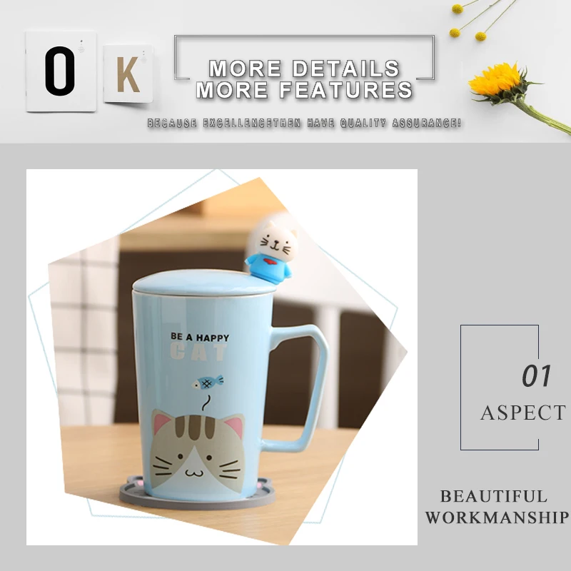 Керамическая s милая чашка керамические кофейные чашки молоко капучино чашка креативная с крышкой детская ложка Экологически чистая 5B036