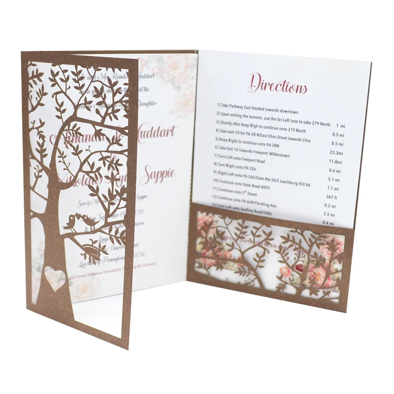 Tri-fold tree type wedding invitation luxury card laser cut | Дом и сад