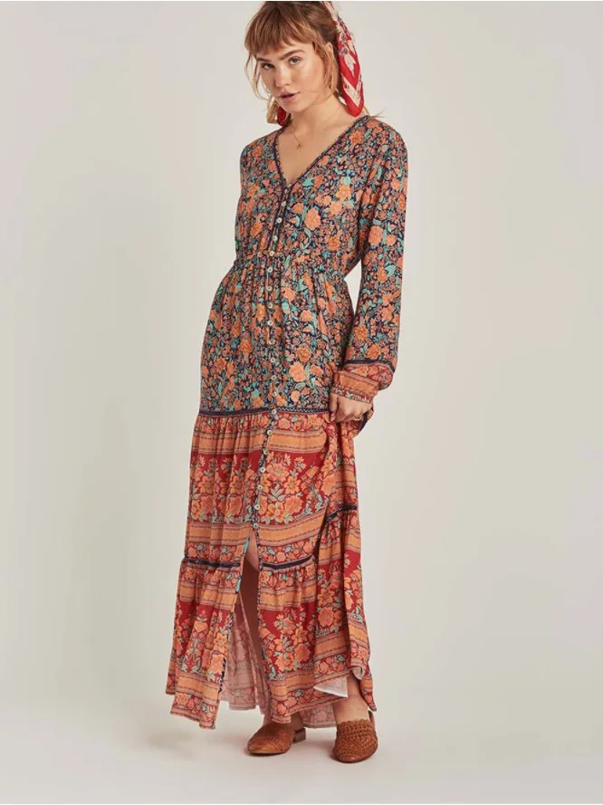 Женское длинное летнее платье с V образным вырезом|Женские платья| |