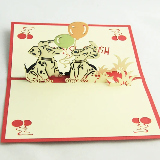 Пятнистая собака с воздушным шаром открытка на день рождения/3D со всплывающей