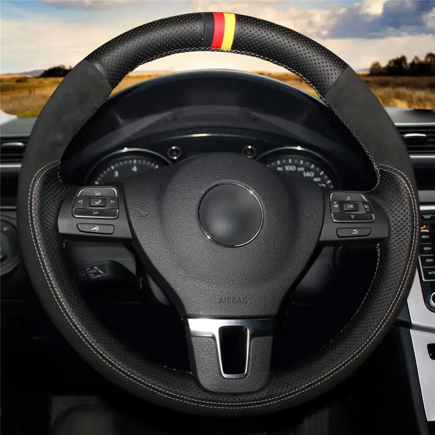 Style-04 MEWANT черный кожаный черный замшевый чехол на руль для Volkswagen VW Gol Tiguan Passat B7 Passat CC Touran Jetta Mk6 - Название цвета: Style-04