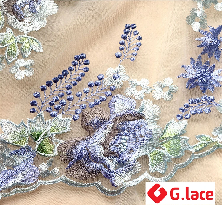 

GLace 1Y/lot Violet lace flower embroidery fabric 1.25m wide household goods clothing curtain dress decoration diy cloth TX132