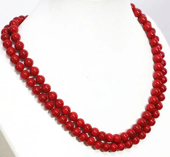 

Длинные 36 "50" 8 мм натуральные красные коралловые драгоценные камни круглое ожерелье