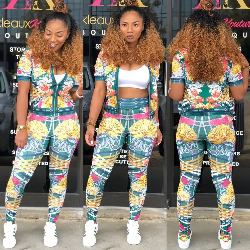 U-SWEAR Summer Tracksuit Women Two Piece Set Floral Short Sleeve Top Long Pant Sweatshirt Female Clothes Sportswear | Женская одежда