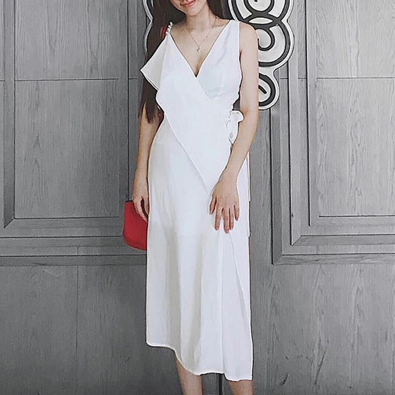 Платье-футляр с V-образным вырезом без рукавов | Женская одежда