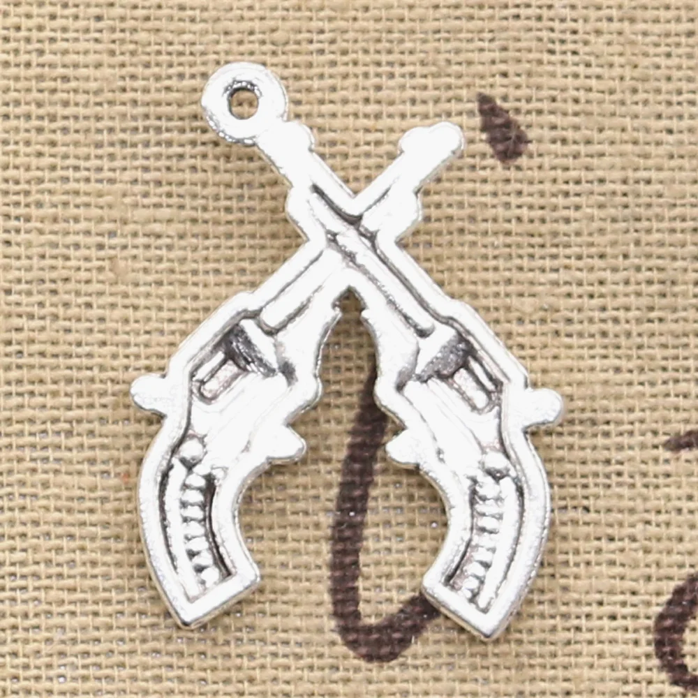 10 штук подвесок "Перекрестные пистолеты-револьверы" западного стиля 31x23 мм Античное серебро и бронза, изготовление украшений тибетского стиля своими руками.