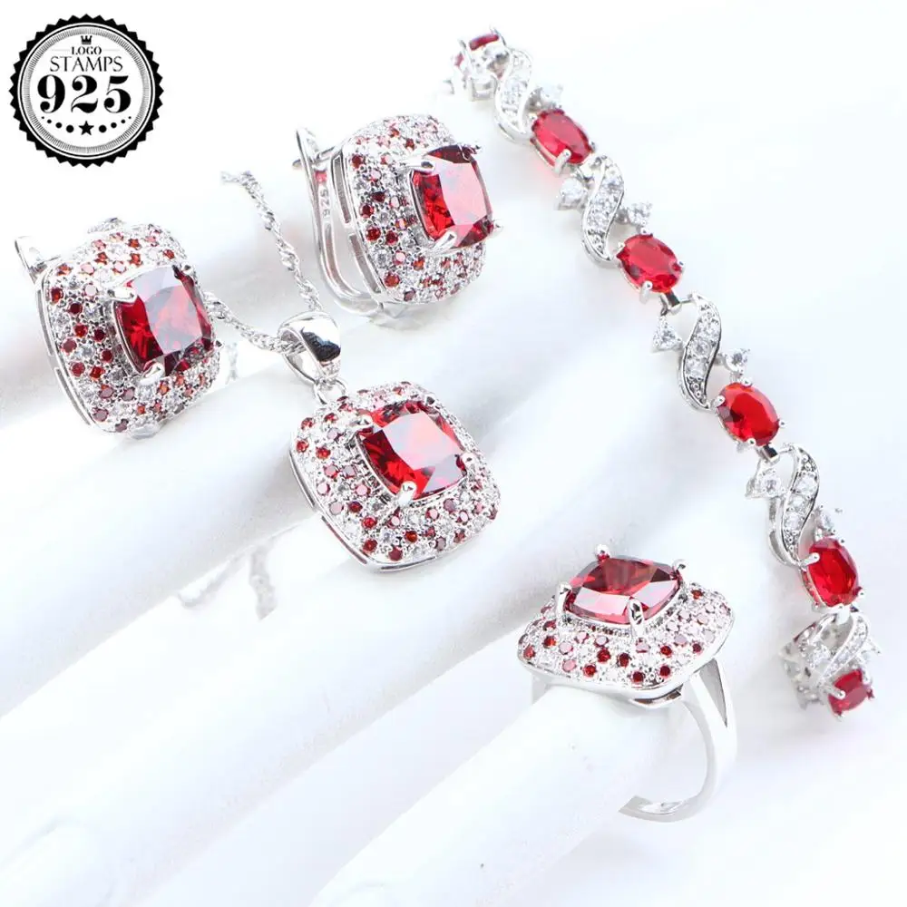 4PCS Новые наборы свадебных ювелирных изделий из 925 пробы серебра, свадебные ювелирные изделия из циркония, серьги для женщин, браслет, кольца, ожерелье, набор, подарочная коробка - Окраска металла: 4PCS