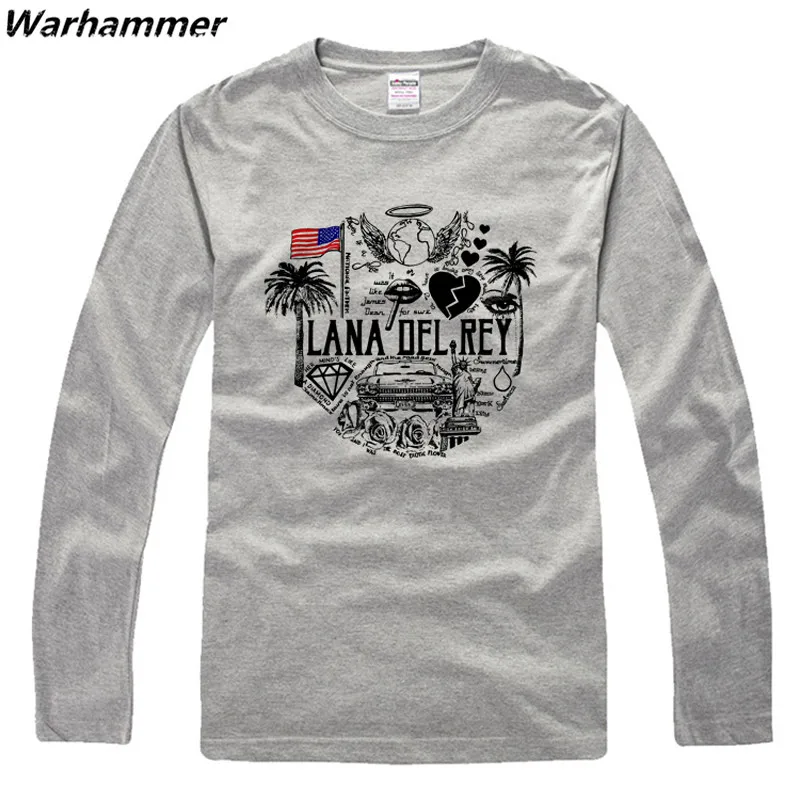 Warhammer Лана Дель Рей рок Стиль футболка Для мужчин с длинным рукавом уличный стиль