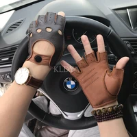 leather gloves for men fashion goatskin fingerless gloves half finger fitness non slip driving unlined fitness gloves mittens