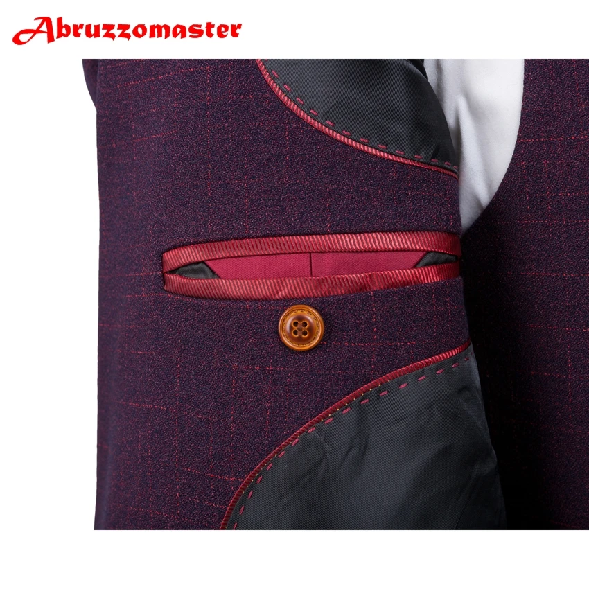 Мужской винный Свадебный костюм темно синий смокинг с отложным воротником и