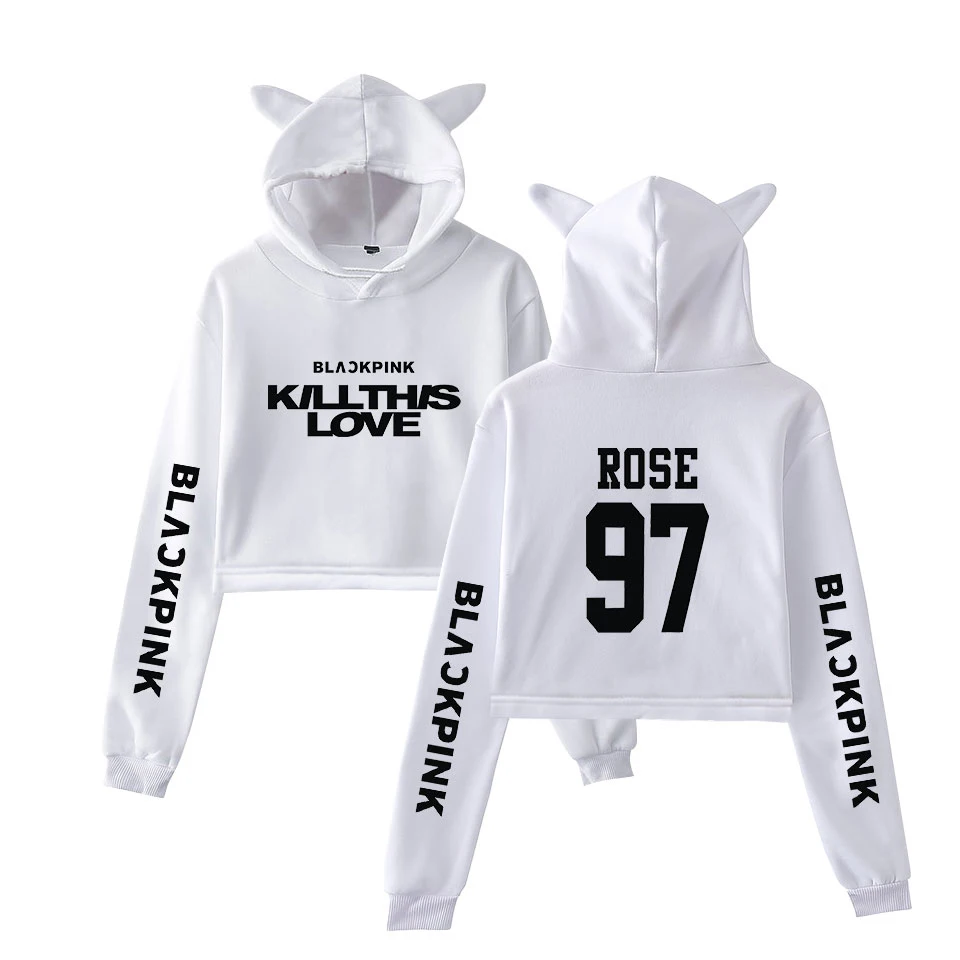KILL THIS LOVE черные розовые женские укороченные толстовки с капюшоном с длинным рукавом и рисунком кота Новое поступление, горячая распродажа, новая модная уличная одежда