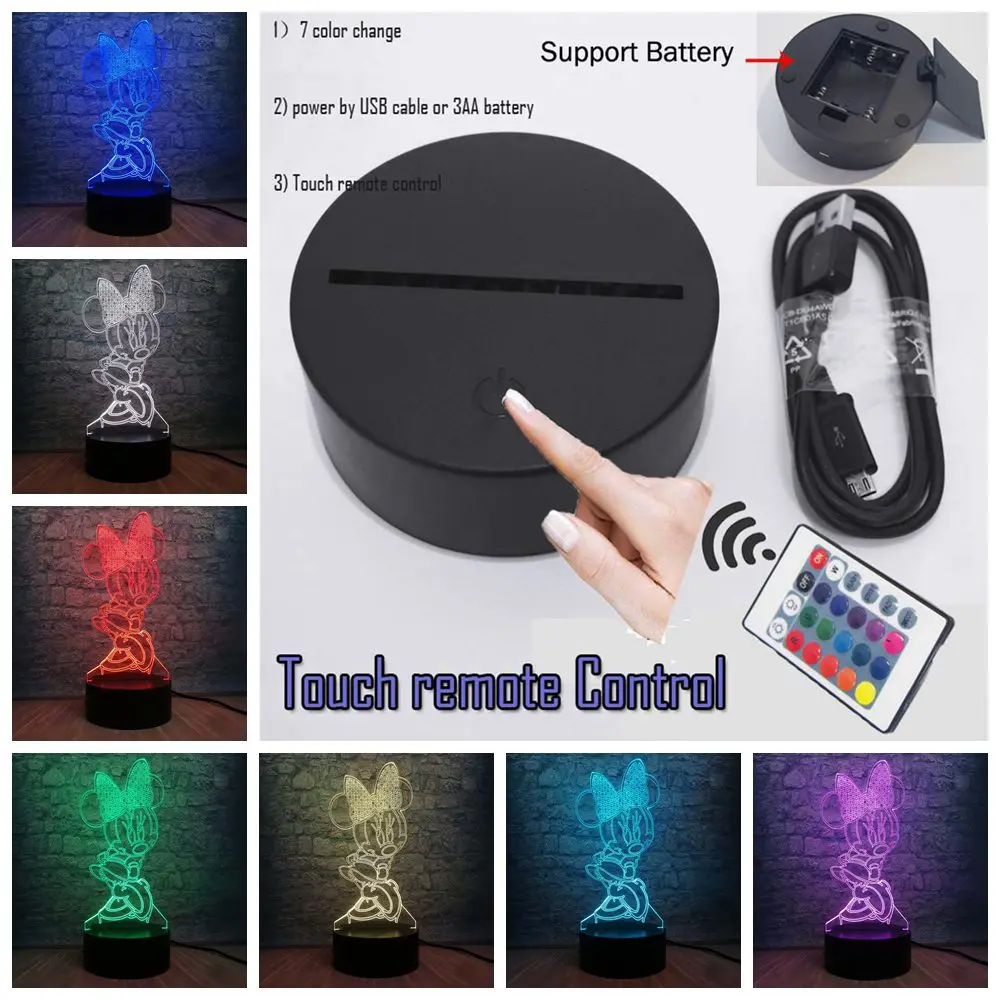 Remote 7 Colors 3D светодиодный светильник для спальни с изображением Минни Микки, настольный ночник, 7 цветов, лампа для украшения детской спальни, подарок для детей, Прямая поставка - Испускаемый цвет: Remote 7 Colors