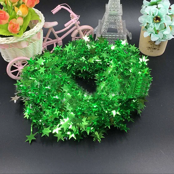 green Рождественская елка, подвеска, проволока, пятиконечная звезда, блестящий цветок, молния, лист, гирлянда, Рождественское украшение для дома - Цвет: green