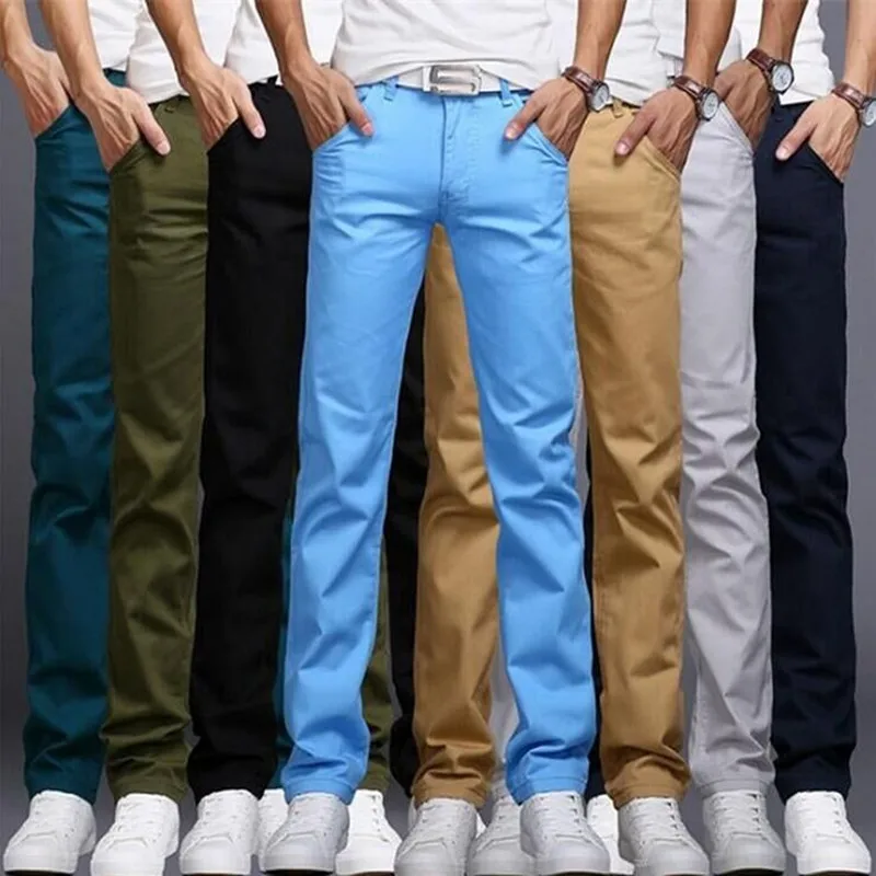 

Men Fashion Brand Spring And Autumn Korea Style Solid Color Slim Fit Straight Pants Male Smart Casual Black Khaki Trousers Pants