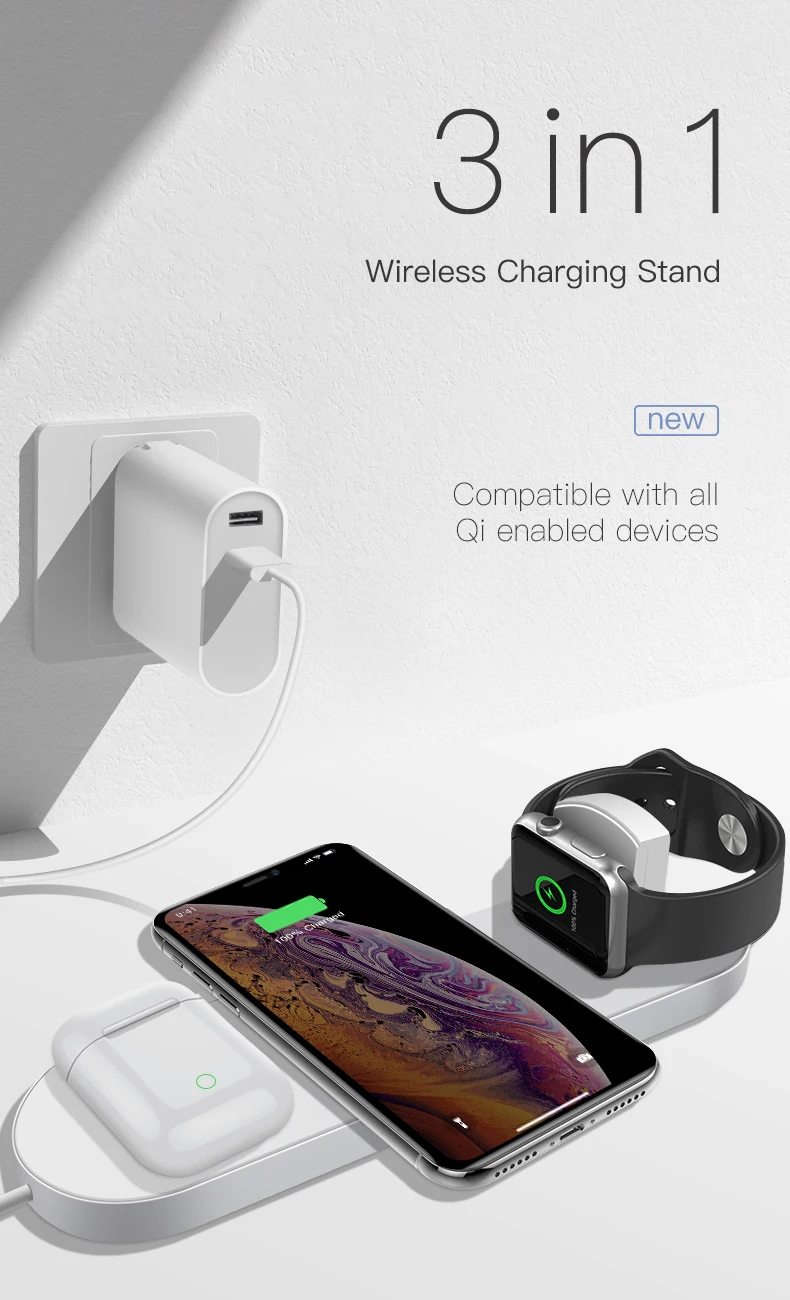 ESVNE 3 в 1 QI Беспроводное зарядное устройство для iPhone X Xr XS Max Быстрая зарядка для Apple Watch 1 2 3 4 AirPods зарядное устройство для samsung