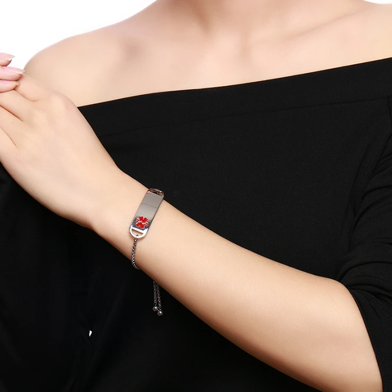 XUANPAI Free Engraving Medical Alert ID Bracelets for Women Stainless Steel Identification Tag Adjustable Female Charms Jewelry | Украшения