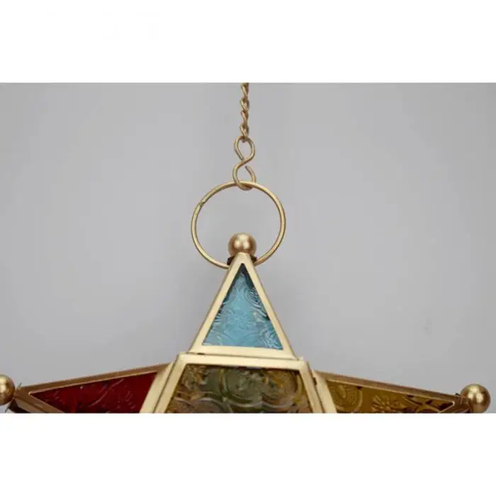 Five-pointed Star Candle Holder Moroccan Style Hanging Glass Metal Lantern TN99