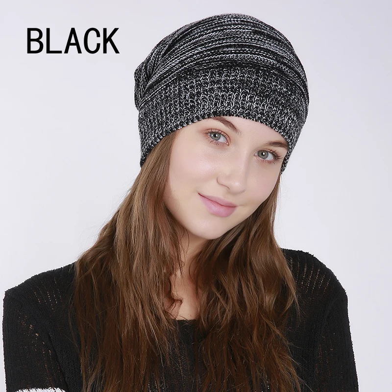 BLACK Зимняя шапка для мужчин Skullies Beanies Женская модная теплая шапка унисекс эластичная вязаная шапка Gorros женская шапка s - Цвет: BLACK