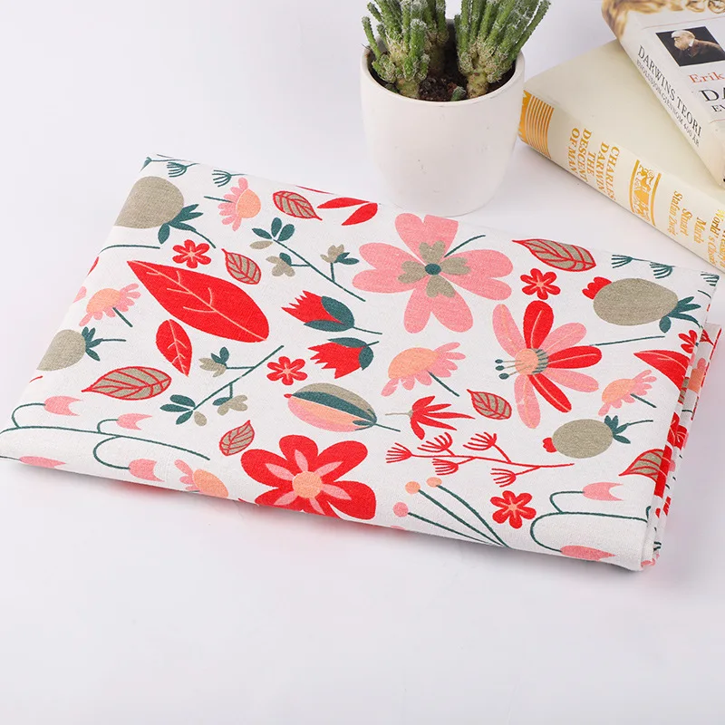 Ткань хлопчатобумажная льняная с растительным принтом 50 х145 см | Дом и сад