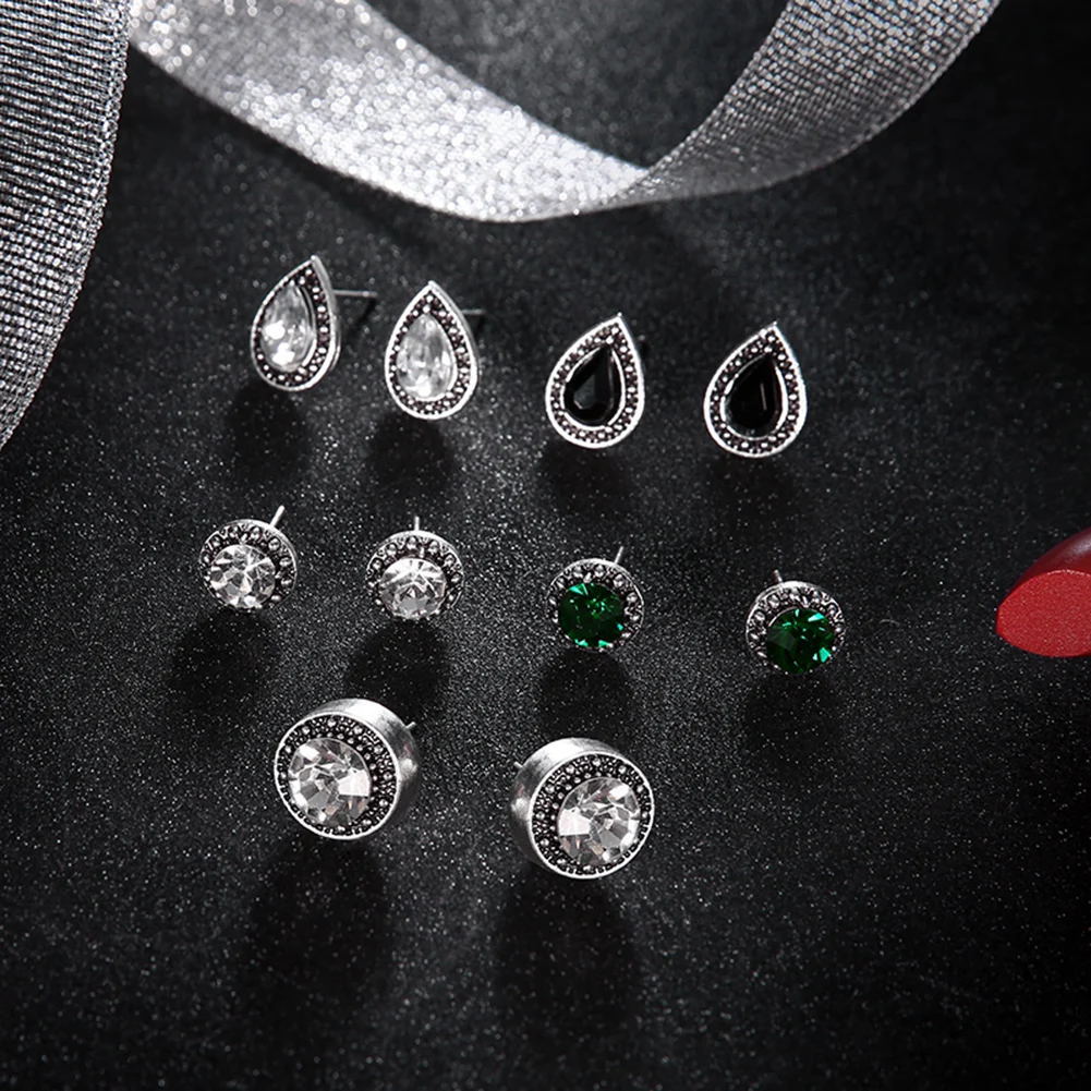 5 Pairs Round Waterdrop Shape Ear Studs Set Women Retro Party Earrings Jewelry | Украшения и аксессуары