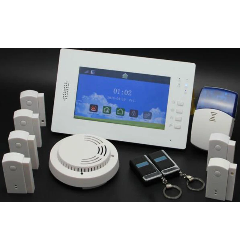 

7 inch Touch Screen GSM Alarm Home DIY System with 868Mhz Wireless Security Alarm Remote Controller Door Sensor Free APP Control