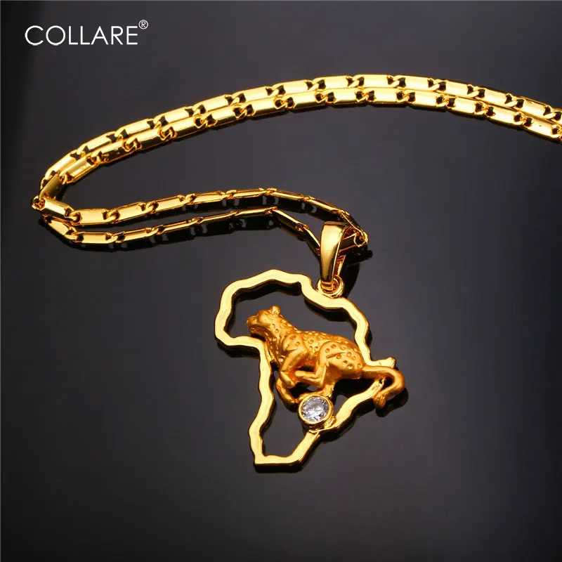 Collare Африканская Карта бег Леопард Кристалл Цирконий ожерелья подвески золотой