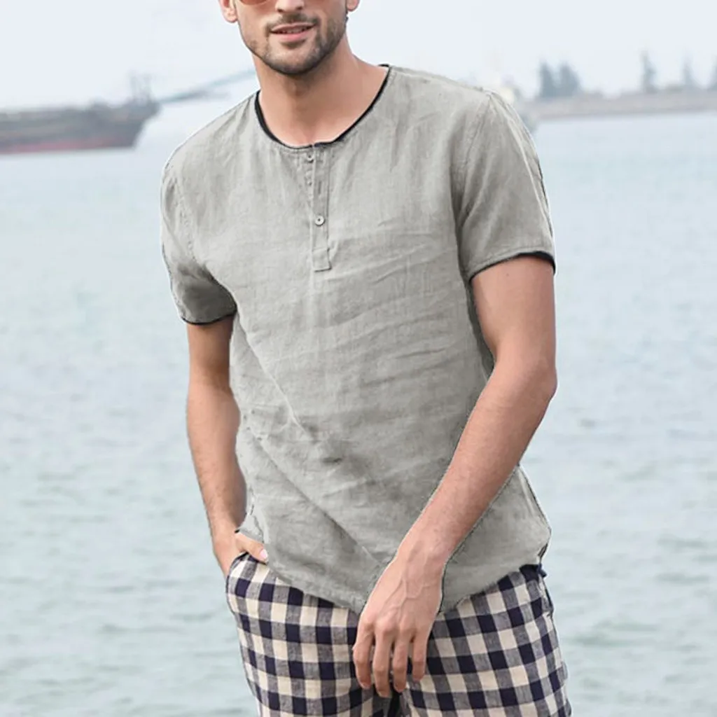 Camisetas hombre мужское мешковатое однотонное хлопковое белье рубашка с короткими рукавами и пуговицами, большие размеры, топы, блузка, S-2XL, camiseta
