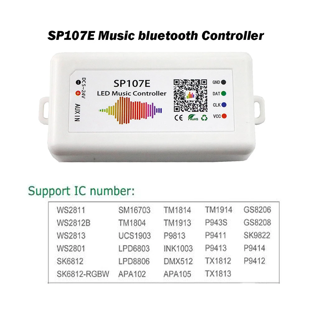 DC5V-24V SP107E светодиодный контроллер Bluetooth Музыка RGB SPI управление через приложение
