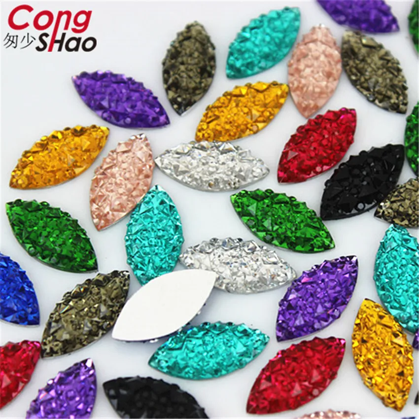 Стразы с плоским основанием из хрустальной смолы размером 7*15 мм 100 шт. блестящие