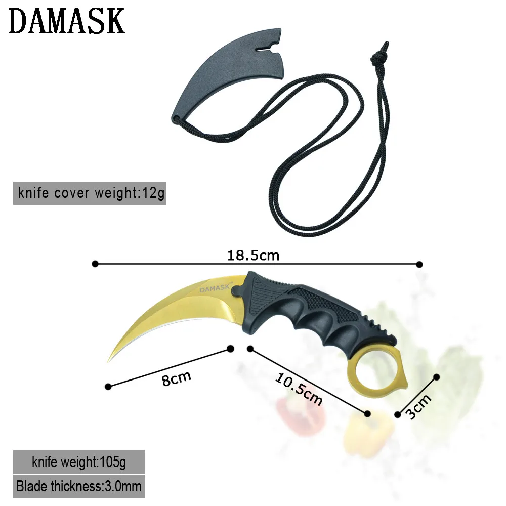 Золотой тактический Karambit фиксированной нержавеющей стали Открытый нож