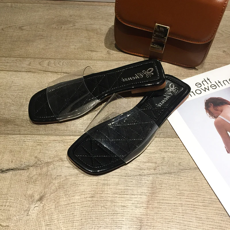 Прозрачная женская обувь на низком каблуке женские сандалии с открытым носком