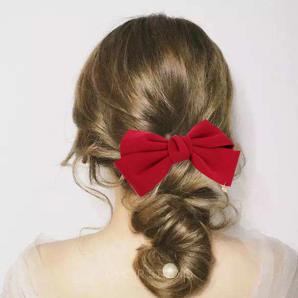 Заколки для волос с милым бантом цветные заколки женщин однотонные тканевые