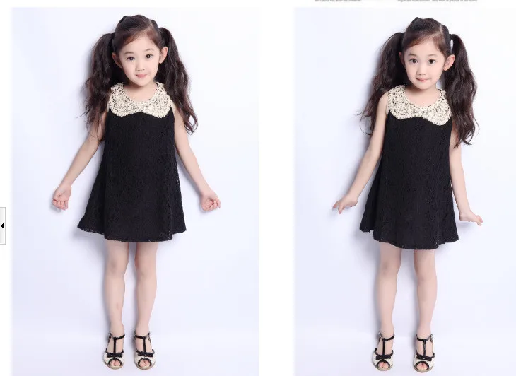2020 Summer Baby Girls Dress Child Sleeveless Lace Paillette Turn-Down Collar Princess Kid School Perform | Детская одежда и обувь