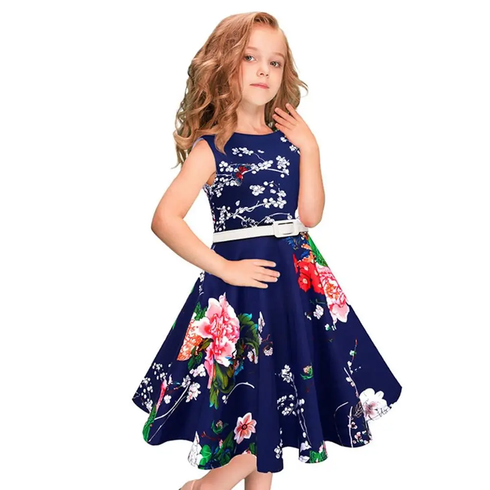 Kidlove Girls Fresh Style Floral Pattern Princess Dress Fashion Vintage Sleeveless Round Neck Fluffy Party Clothes ZK30 | Детская одежда