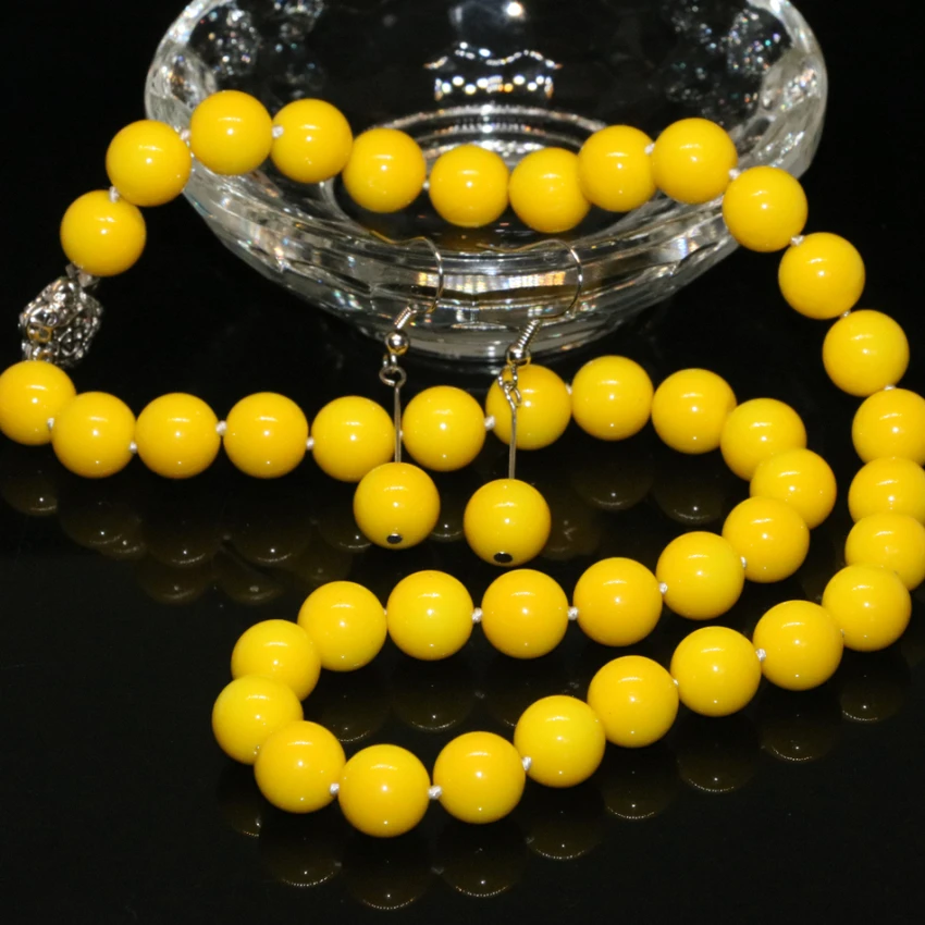 Комплект женский из ожерелья и серёжек, желтого цвета, 10 мм, 18 дюймов, B2333