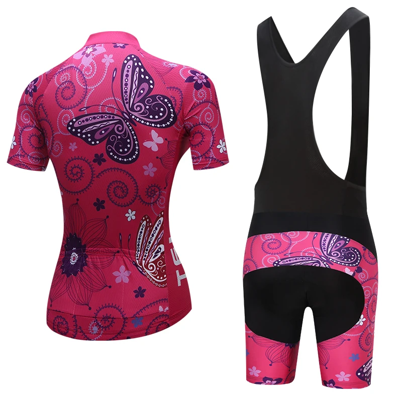 

TELEYI Women's Cycling Jersey Shorts Sets Short Sleeve Padded Butterfly Pink