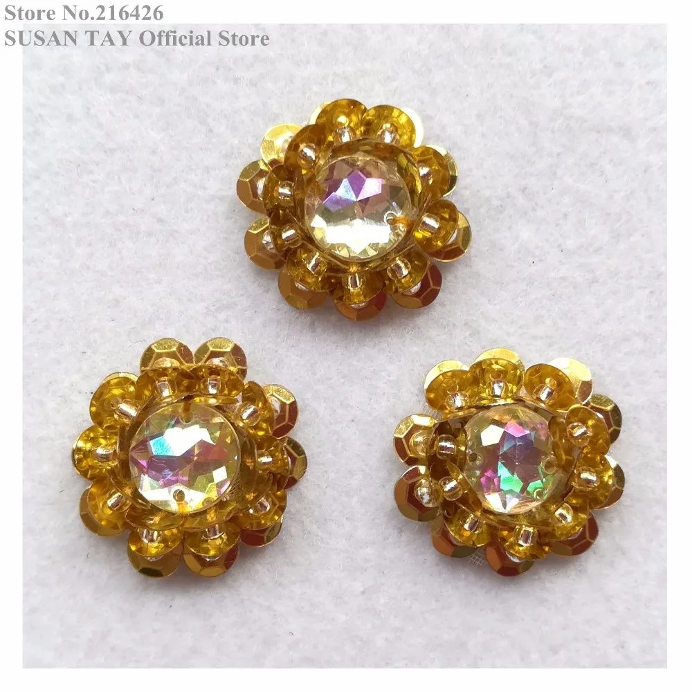 Новинка маленькие кружевные 3D нашивки ручной работы с золотыми блестками и