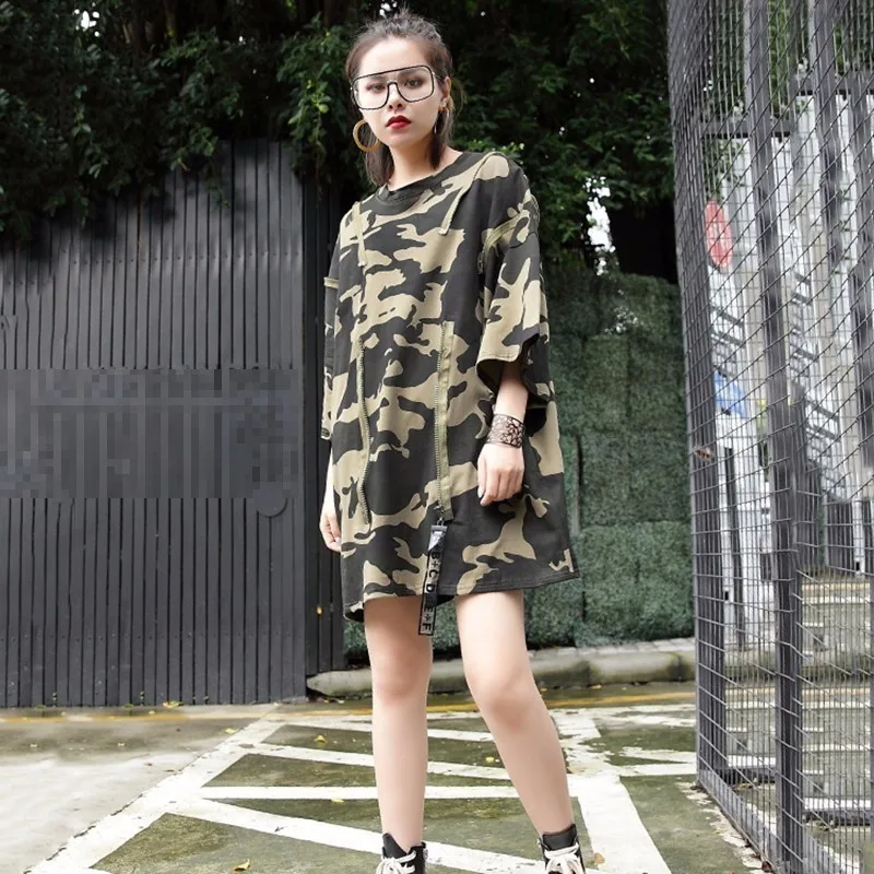 VGH Летние футболки для Для женщин топ камуфляж три четверти рукав свободные