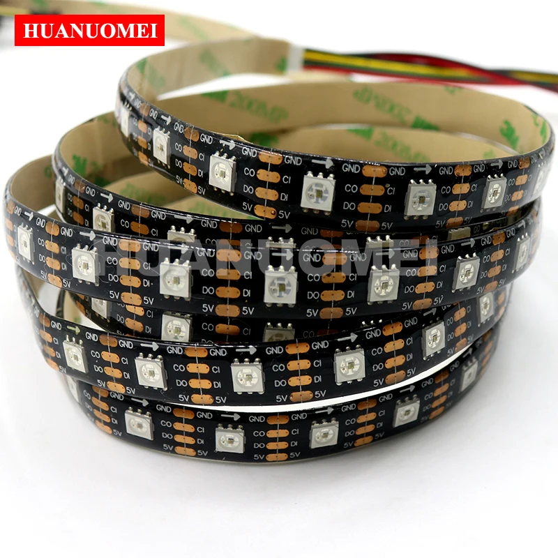 DC5V 60LEDs/m APA102 Digital Pixel Strip RGB LED Light SMD 5050 LED Backlight TV Flexible Black PCB Waterproof IP65 Tape Lights