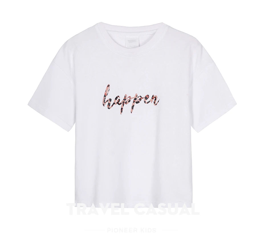 Pioneer kids/летние футболки с короткими рукавами для девочек, свободные футболки с леопардовым принтом и буквенным принтом, детская одежда, EDT910006