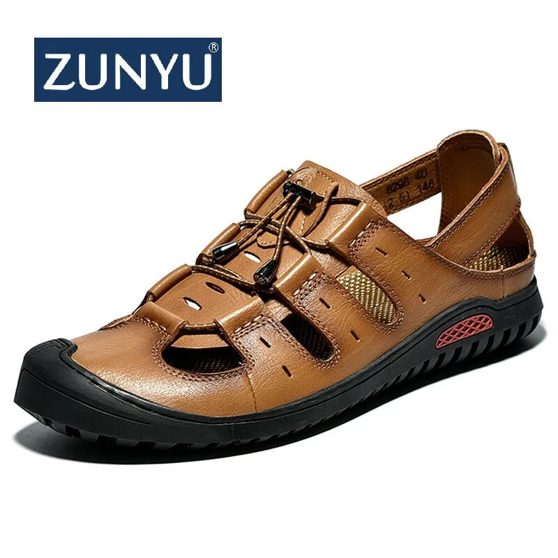 Мужские сандалии ZUNYU из натуральной кожи летние пляжные дышащие мужские