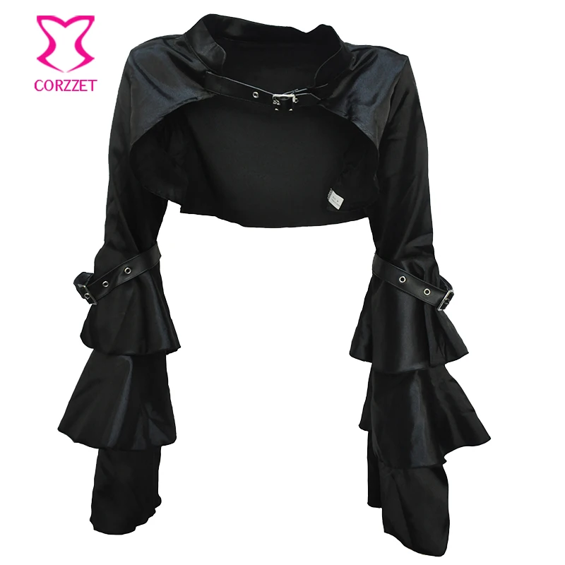 Черная Сатиновая куртка с длинным рукавом-бабочкой в стиле стимпанк женское