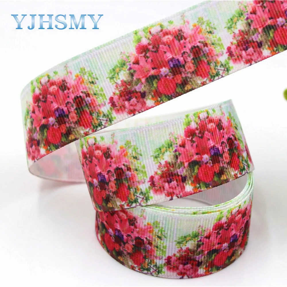 Yjhsmy 1712082 3 ярдов 25 мм цветочные ленты термотрансферной печати Grosgrain Свадебные