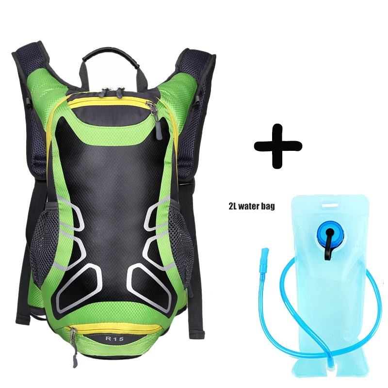 Green water bag 15л Водонепроницаемый велосипедный рюкзак, Мужская Женская MTB велосипедная сумка для воды, нейлоновый рюкзак для велоспорта, пешего туризма, бега, гидратации - Color: Green water bag