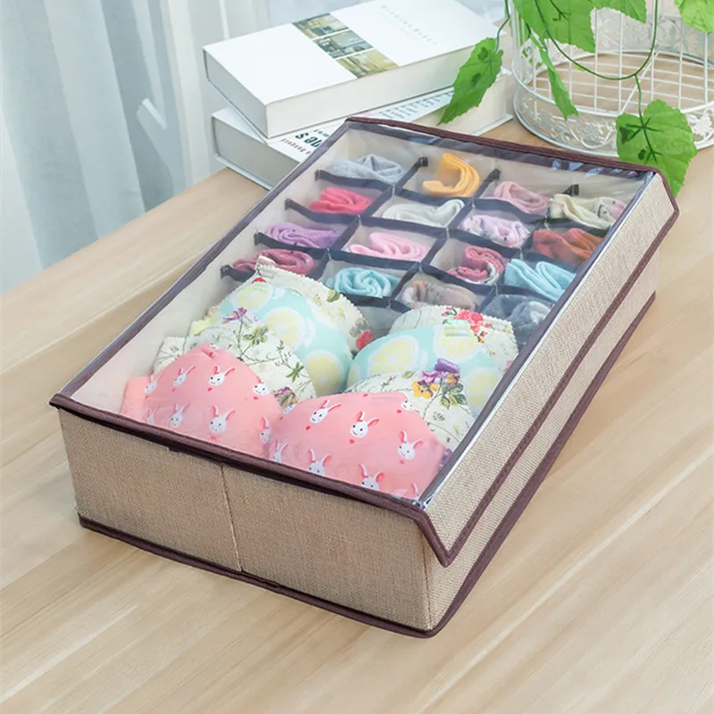 

17 Grid Underwear Sock Storage Box with Transparent Lid Home Bedroom Storage Boxes for Scarfs Socks Foldable Storage Box Closet